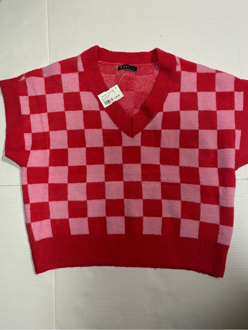 Very J Red & Pink Checker Knit Vest